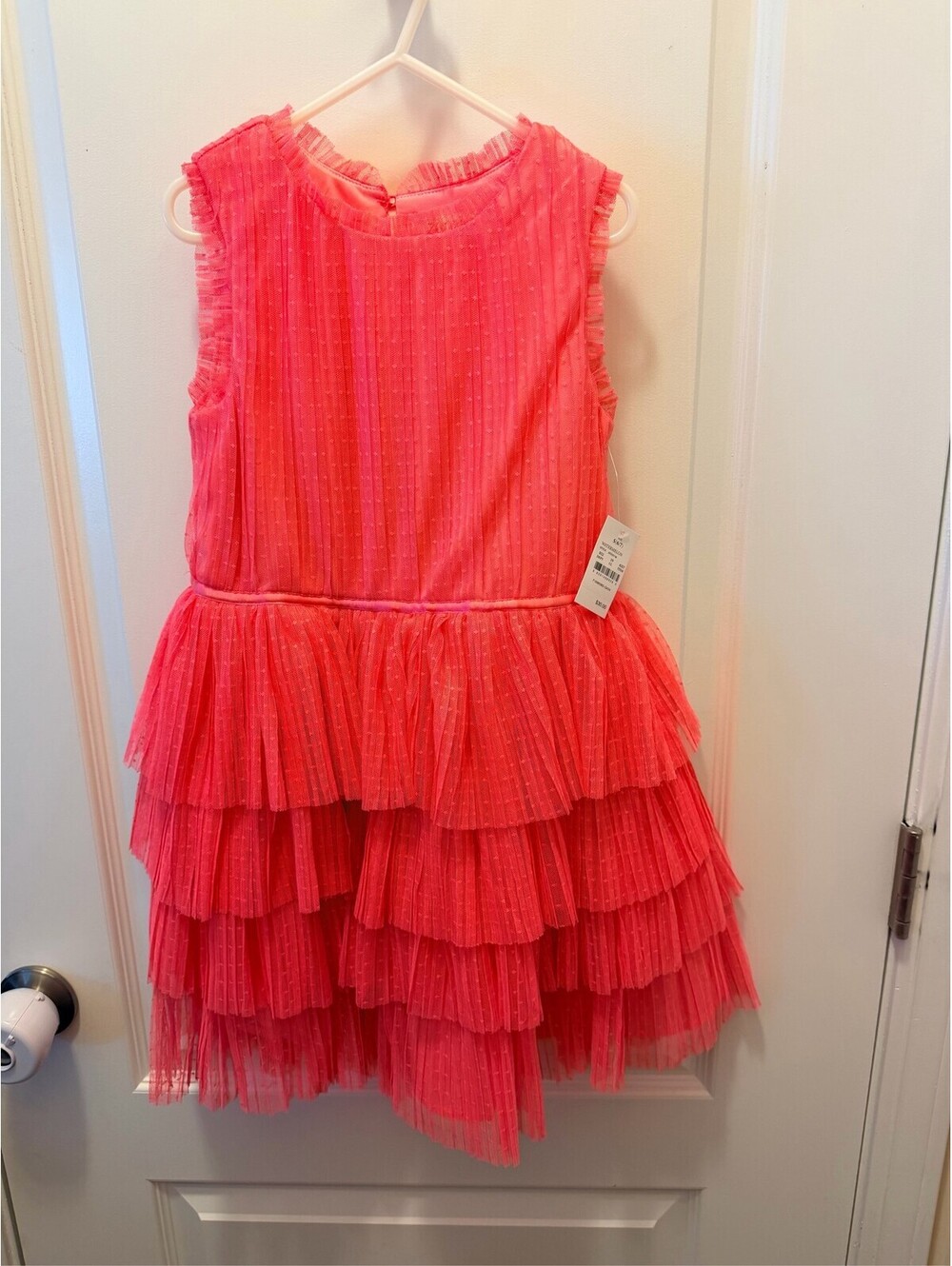 Zenzi Girls Sleeveless Tiered Tulle Ruffle Party Dress Melon Pink Sm 6/7 Fancy